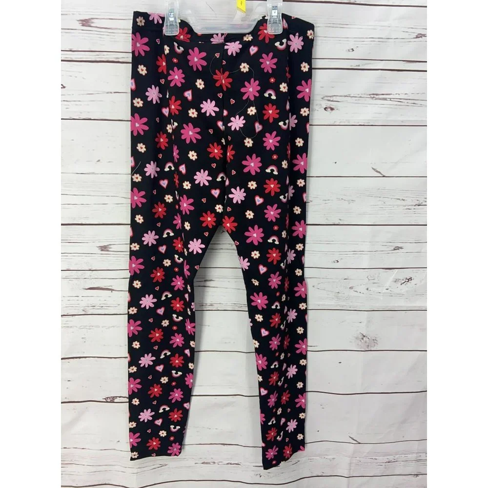 Wonder Nation Girls Black Floral‎ Hearts Valentines Day Leggings, Size XXL(18)